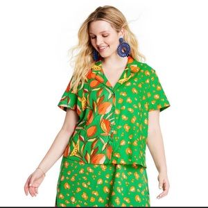 Tabitha Brown for target green and orange animal print Button Down Top NWT